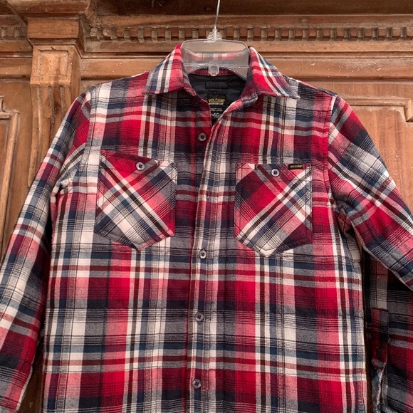 Volcom Boys Workwear Plaid Quilted Lined Shacket Red/ Blue Size Small - Picture 3 of 16